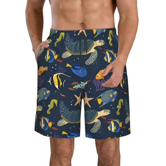 Naloa Undersea Animals Men's Beach Shorts, Surfing shorts, Swim trunks, Quick Dry Swim Trunks for Surfing Beach Fun - Medium