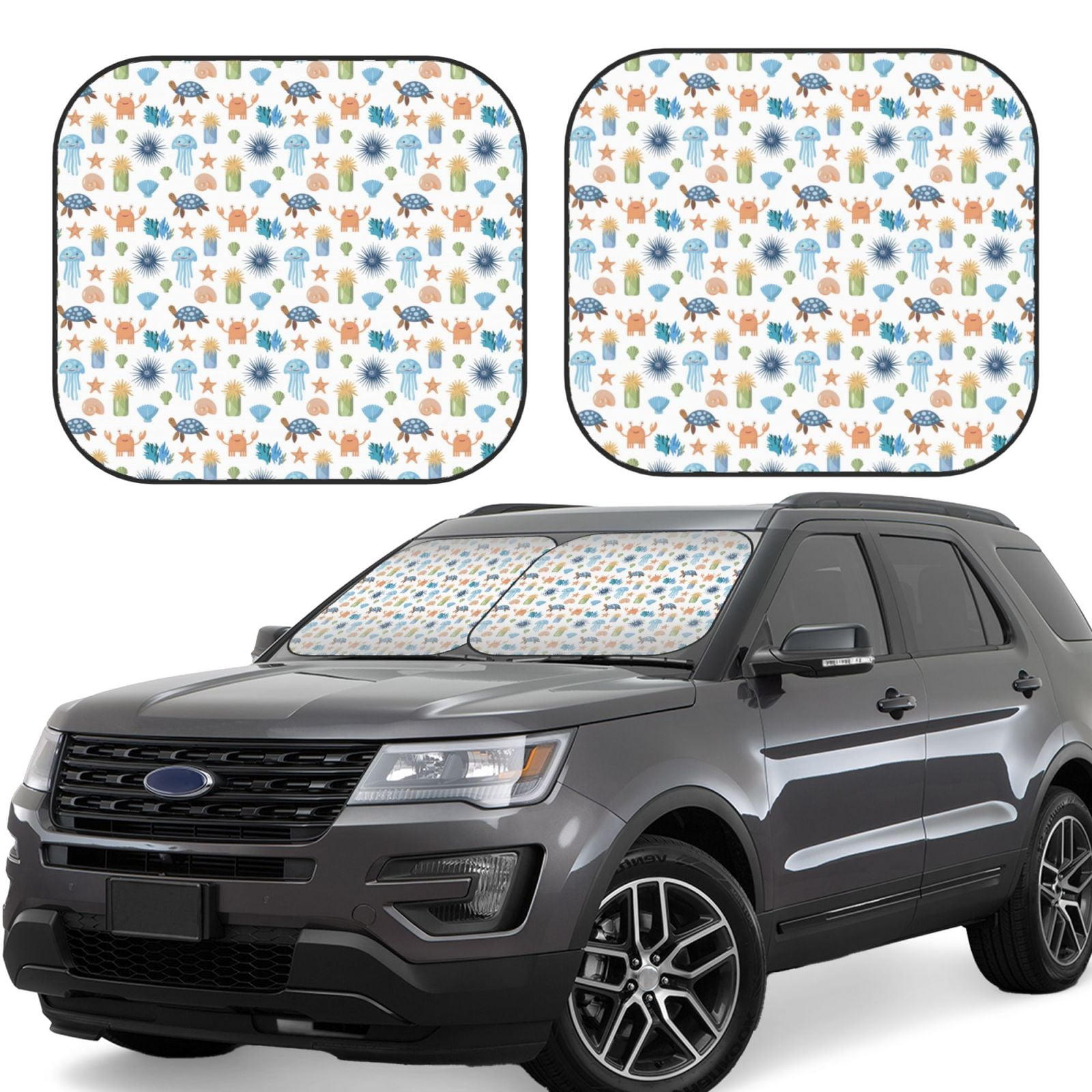 Cute Narwhal Pattern Print Car Sun Shade