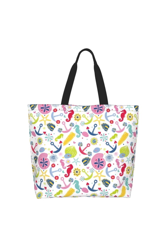 Undersea Seahorse Tote Bag for Women Large Capacity Shoulder Bag for College Work Travel Shopping