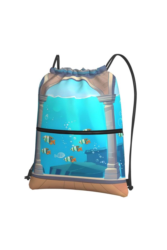 Underwater Aquarium Arches Drawstring Backpack String Bag Cinch Water Resistant for Gym Shopping Sport Yoga