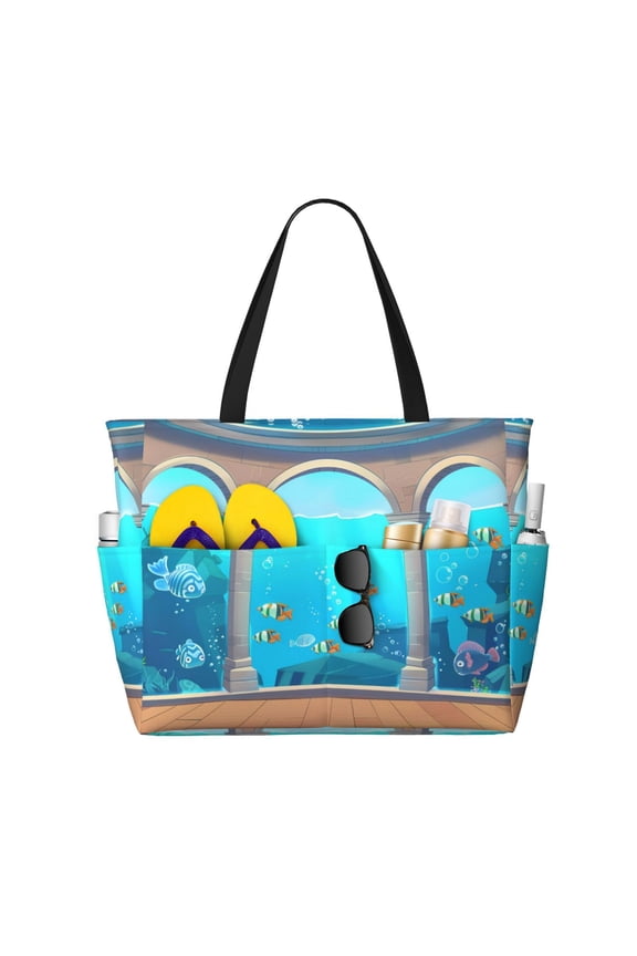 Underwater Aquarium Arches Large Capacity Beach Bag, Waterproof Sandproof Beach Swim Pool Bag Tote Bag for Women