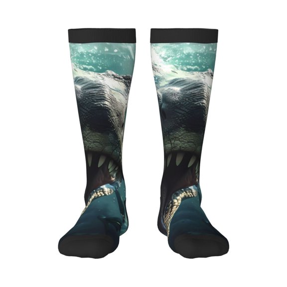 Naloa Underwater Dinosaur Shark Thigh High Socks Extra Long Stretchy Sock Women Over Knee High Opaque Stocking Daily Wear
