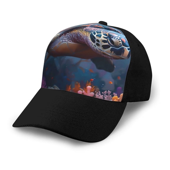 Naloa Underwater Lazy Turtle Adult adjustable Print Baseball Hat, Patchwork curved brim baseball capfor Men and Women, One Size