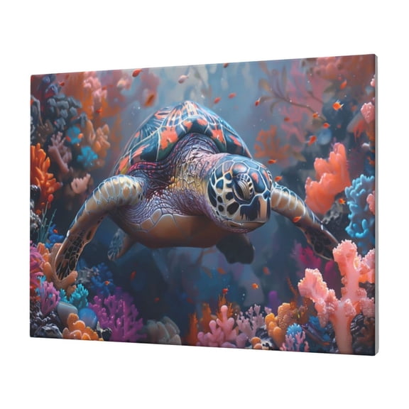 Naloa Underwater Lazy Turtle Print Canvas Picture,Wall Pictures, Modern Decorative Poster,Art Prints for Bedroom, Toilet, 40 x 30 cm, Built-in Wooden Frame