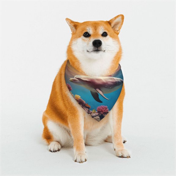 Naloa Underwater Plant Dolphin Dog Bandana Large and Small-Dog Scarf Bib Handkerchief Accessories for Dogs and Cats(S-L)-Large