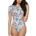 thumbnail image 1 of Naloa Unicorn DoingYoga Women's Short-Sleeved Onesie, One-Piece Swimsuit for Parties, dates, clubs - X-Large, 1 of 9