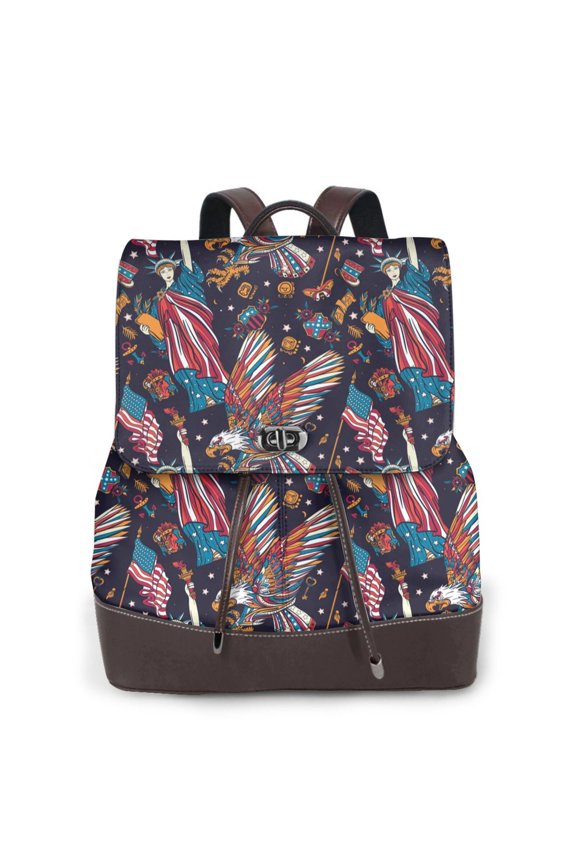 Naloa United States Of America Print Leather Backpack Purse for Women and Ladies,Shoulder Travel Daypacks Bags,Laptop Backpack for Women