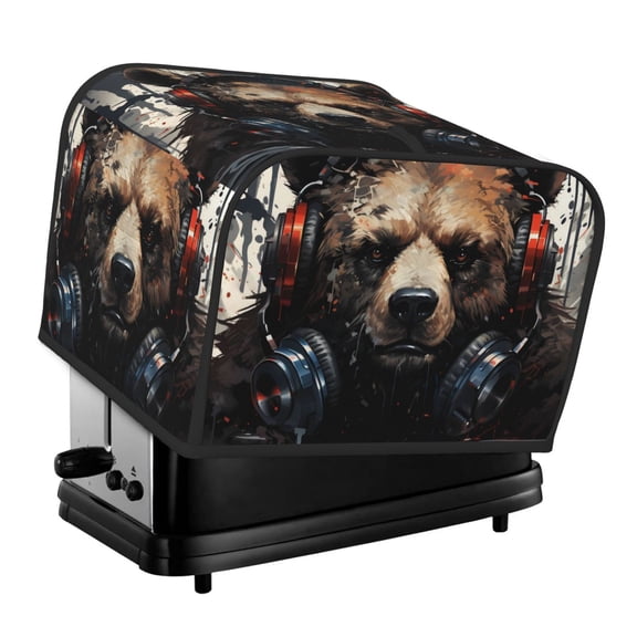 Naloa Urban Bear With Headphones 4 Slice Toaster Dust Cover Bread Machine Oven Dustproof Cover Kitchen Bakeware Protector Dustproof(12.4 x 10.6 x 8.2)