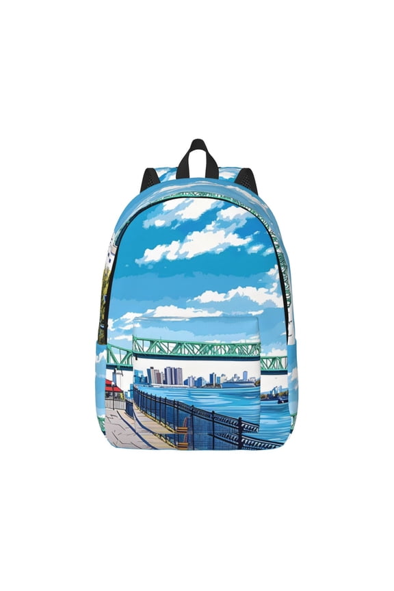 Urban Riverside Clock Tower Canvas Backpack for Men Women Rucksack Casual Travel Daypack College Tote Satchel Bookbag for Teens-Small