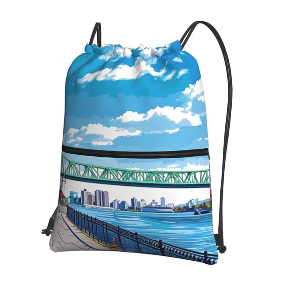 Naloa Urban Riverside Clock Tower Drawstring Backpack String Bag Cinch Water Resistant for Gym Shopping Sport Yoga