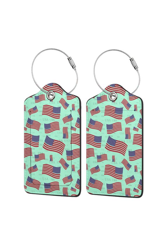 Usa Flag Luggage Tag for Suitcase Leather Baggage Tag with Stainless Steel Loop Privacy Cover for Women Men Girls-2 PCS