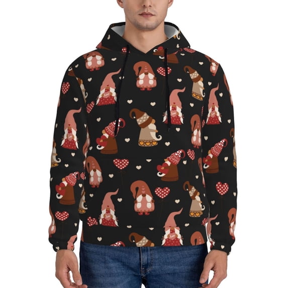 Naloa Valentine Gnome Men's Casual Hooded Collar Drawstring Hoodies Pullover Sweatshirts Casual Long Sleeve Shirts-Medium