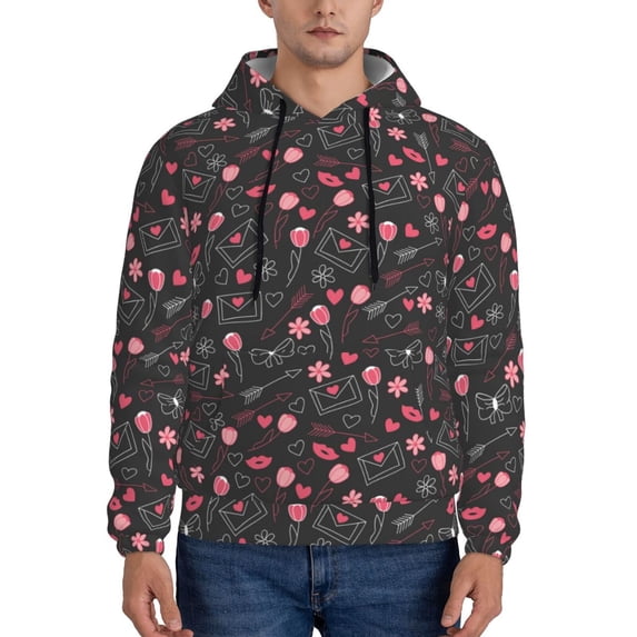 Naloa Valentine'S Day Men's Casual Hooded Collar Drawstring Hoodies Pullover Sweatshirts Casual Long Sleeve Shirts-Small