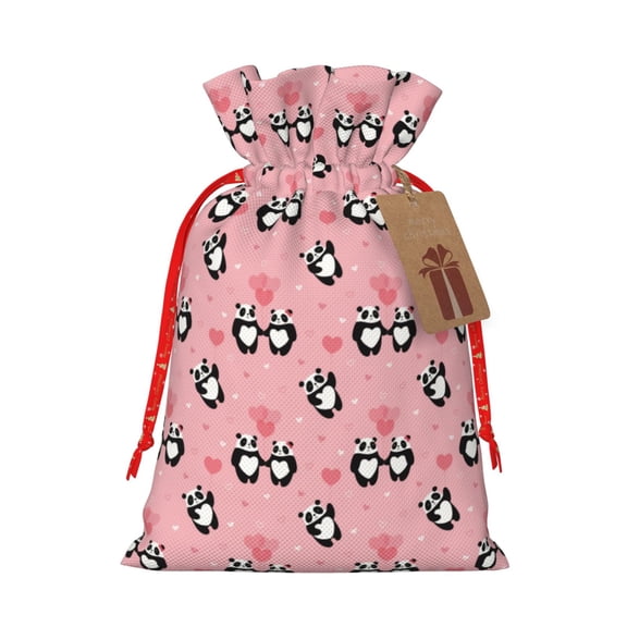 Naloa Valentine'S Day Panda Drawstring Christmas Bags, 3D Xmas Gift Bags, Christmas Wrapping Bags, Xmas Goodie Bags, Treat Pouch Bags, Party Favor Bags-Medium