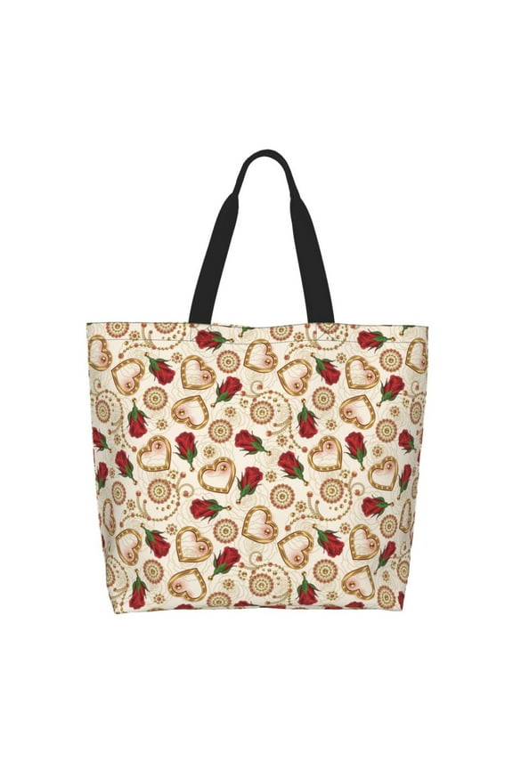 Valentine'S Day Rose Tote Bag for Women Large Capacity Shoulder Bag for College Work Travel Shopping