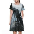 thumbnail image 1 of Naloa Valley Gray Dragon Print Womens Summer A-Line Dress with Pockets,Short Sleeve Dresses,Flowy Beach Swing Dress for Vacation Travel, 1 of 6