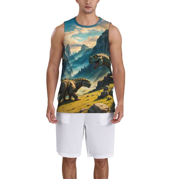 Naloa Valley River Dinosaur Basketball Jersey Reversible Men's Mesh Athletic Sports Shirts Training Practice S-4XLMedium