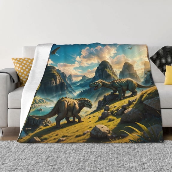 Naloa Valley River Dinosaur Flannel Blankets - Thick and Warm Blanket for Winter, Soft Fuzzy Plush King Blanket for All Seasons50"x40"