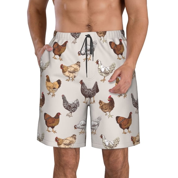 Naloa Various Chicken Men's Beach Shorts, Surfing shorts, Swim trunks, Quick Dry Swim Trunks for Surfing Beach Fun - Medium