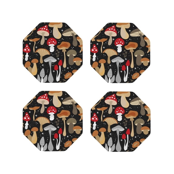 Naloa Various Mushrooms Leather Coasters for Drinks, Durable Drink Coasters 4 Set for Tabletop Protection, Luxurious Home Décor and Housewarming Gift ( {designName})Octagon