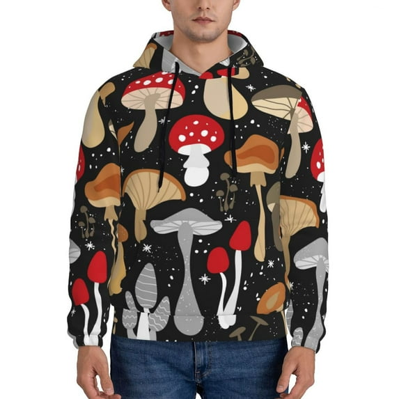 Naloa Various Mushrooms Men's Casual Hooded Collar Drawstring Hoodies Pullover Sweatshirts Casual Long Sleeve Shirts-Small