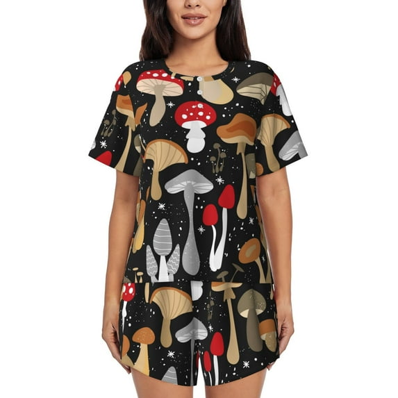 Naloa Various Mushrooms Women's Short-Sleeved Pajama Set, Loungewear, Summer pajamas, Breathable Cozy - 4X-Large