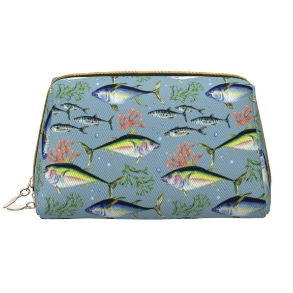 Naloa Various Wild Sea Fish Leather Makeup Bag for Purse Travel, Portable Small Cosmetic Organizer for Women and Girls, Make up Bag with Zipper