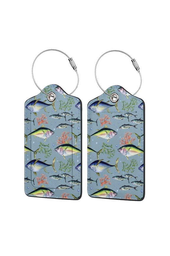 Various Wild Sea Fish Luggage Tag for Suitcase Leather Baggage Tag with Stainless Steel Loop Privacy Cover for Women Men Girls-2 PCS