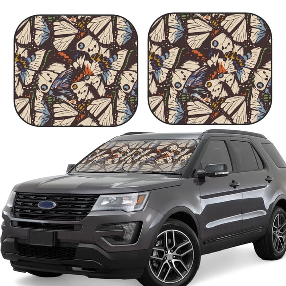 Naloa Vector Butterflies Print 2-Piece Windshield Sunshade,Foldable Car Front Window Sun Shades,for Most Sedans SUV Truck-Medium