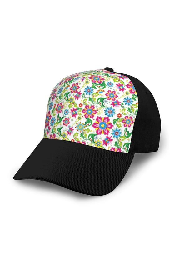 Vector Mexican Otomi Style Bright Adult adjustable Print Baseball Hat, Patchwork curved brim baseball capfor Men and Women, One Size