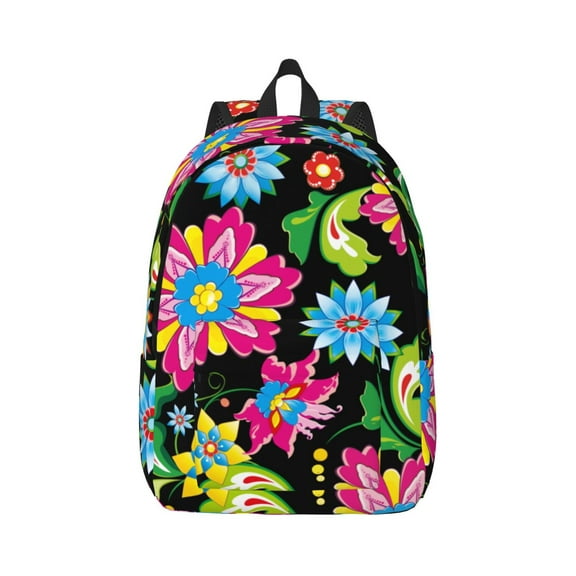 Naloa Vector Mexican Otomi Style Bright Canvas Backpack for Men Women Rucksack Casual Travel Daypack College Tote Satchel Bookbag for Teens-Small
