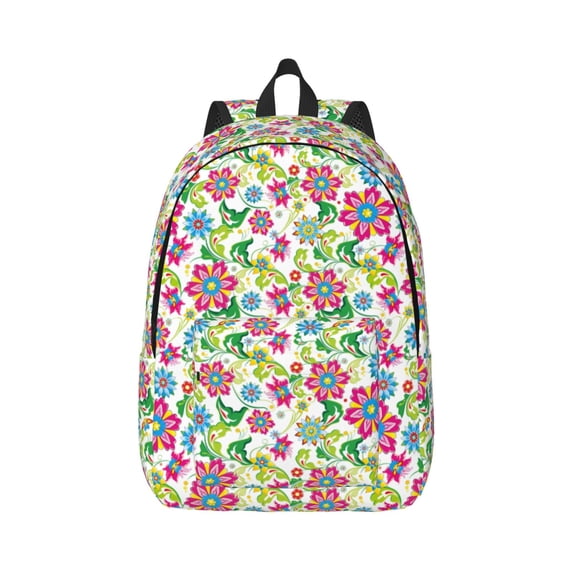 Naloa Vector Mexican Otomi Style Bright Canvas Backpack for Men Women Rucksack Casual Travel Daypack College Tote Satchel Bookbag for Teens-Small
