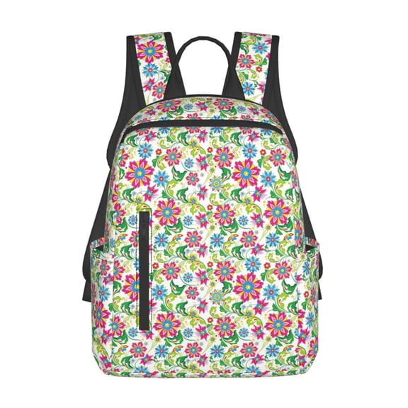 Naloa Vector Mexican Otomi Style Bright Print Lightweight DayBackpack Suitable for school, work, shopping, travel, etc.