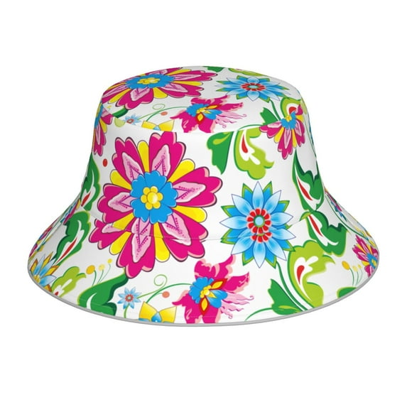 Naloa Vector Mexican Otomi Style Bright Reflective Double-Sided Bucket Hat, Sun Hat, Soft and Breathable for Gardening, Beaching, Camping, Hiking, Fishing