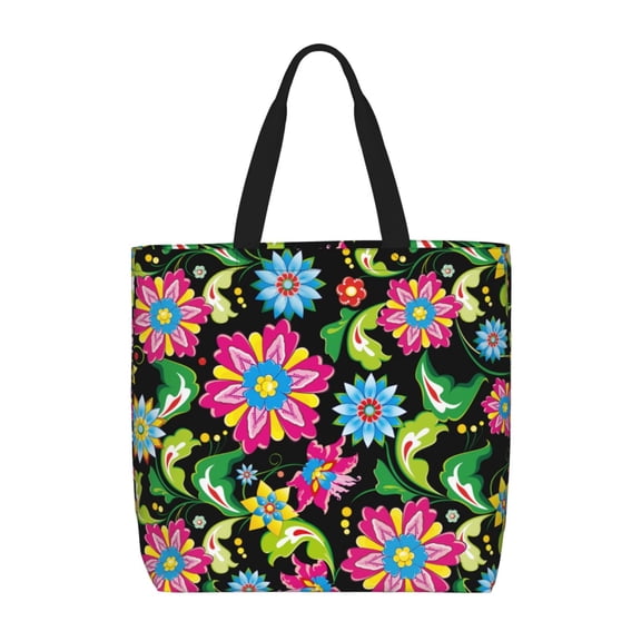 Naloa Vector Mexican Otomi Style Bright Tote Bag for Women, Foldable Tote Bag With Zipper, Large Shoulder Bag, Top Handle Handbag for Travel, Work, Shopping