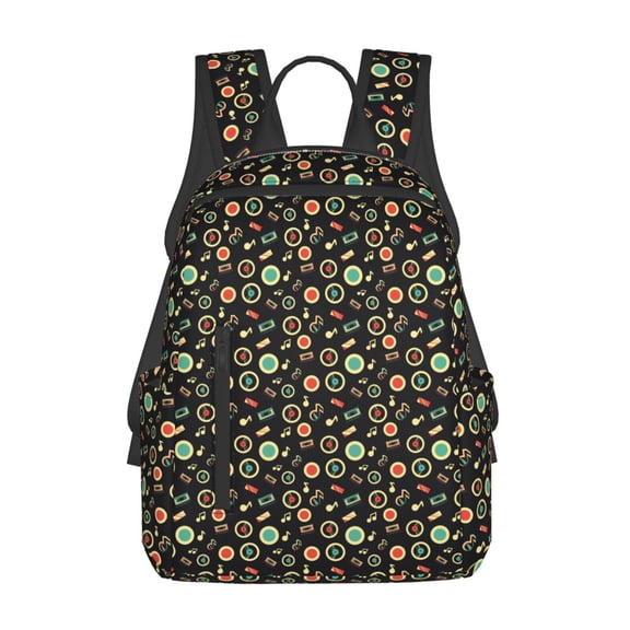 Naloa Vector Retro Music Print Lightweight DayBackpack Suitable for school, work, shopping, travel, etc.