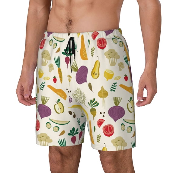 Naloa Vegetable Print Men Swim Trunks with Compression Liner ,Board Shorts,Men's Swim Shorts with Drawstring and Elastic Waistband-3X-Large