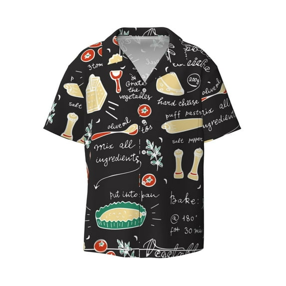 Naloa Vegetable Quiche Men's Loose Fit Cuban Collar Short-Sleeve Shirt with Button-down and Chest Pocket for Everyday Wear Outings - 3X-Large