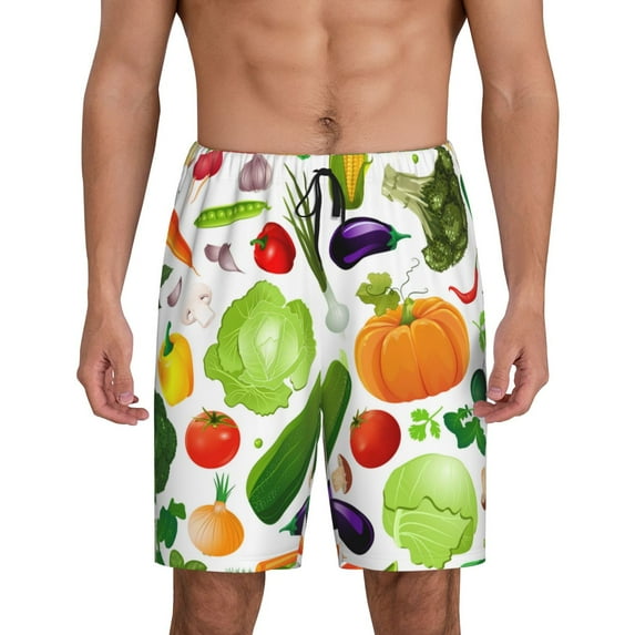 Naloa Vegetables2 Men's Short Pajama Pants, Lounge Comfort Shorts with Elasticized Waistband and Side Pockets - Large
