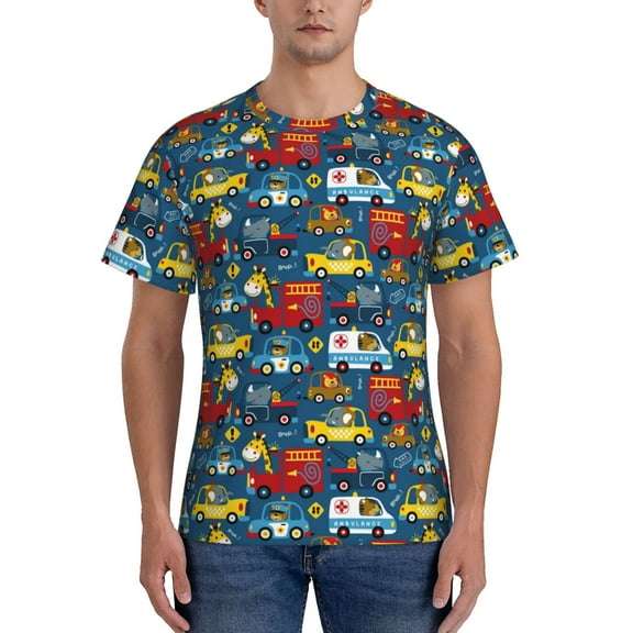 Naloa Vehicles Cartoon with Funny Drivers,Animal Drivers Men's T-Shirt Sport T-shirt Men's Basic Tee Casual Men's Shirt, Round Neck, Short Sleeves - 3X-Large