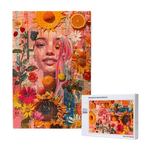 Naloa Vibrant Floral Collage Portrait Custom Puzzles Personalized Puzzle 1000 Pieces from Photo Custom Jigsaw Puzzle for Wedding, Graduation, (29.5×19.7in, Vertical)