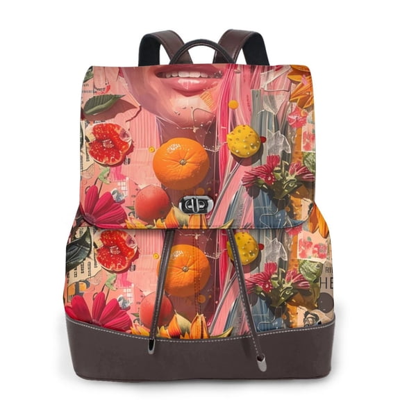Naloa Vibrant Floral Collage Portrait Print Leather Backpack Purse for Women and Ladies,Shoulder Travel Daypacks Bags,Laptop Backpack for Women