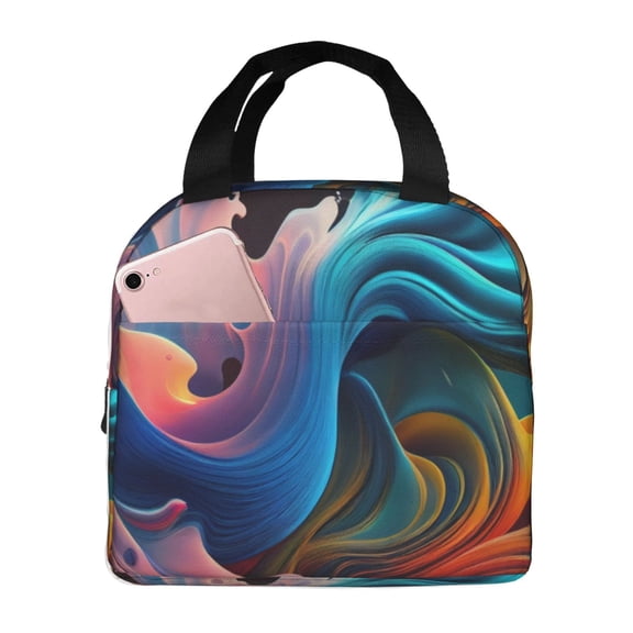 Naloa Vibrant Fluid Motion Art Print Lunch Box for Women Men,Insulated Lunch Bag,Lunchbox,Thermal Leakproof Cooler,Reusable Lunch Tote Bag for Work School Travel Picnic