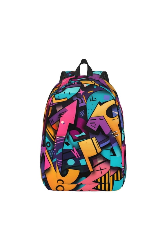 Vibrant Graffiti Urban Art Canvas Backpack for Men Women Rucksack Casual Travel Daypack College Tote Satchel Bookbag for Teens-Medium