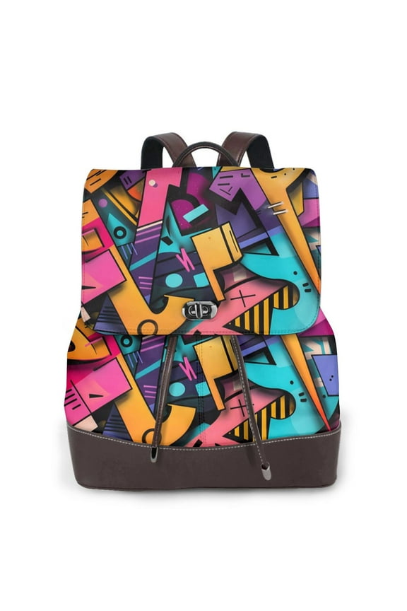 Naloa Vibrant Graffiti Urban Art Print Leather Backpack Purse for Women and Ladies,Shoulder Travel Daypacks Bags,Laptop Backpack for Women