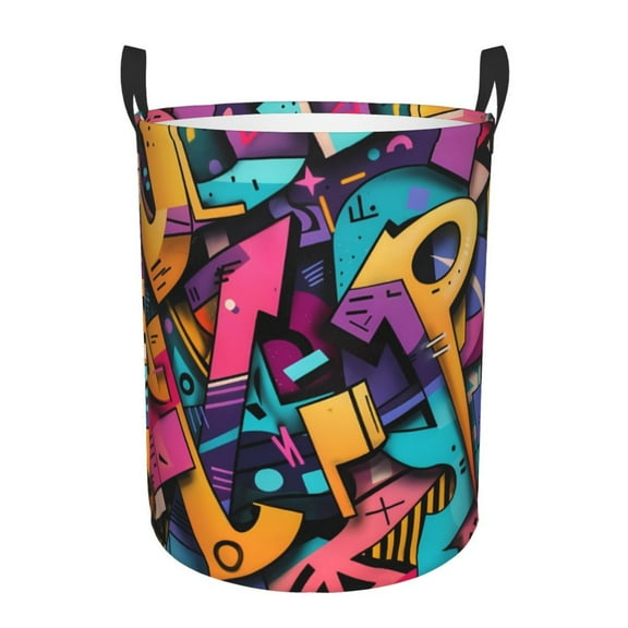 Naloa Vibrant Graffiti Urban Art Round Large Laundry Basket, Toy Storage for Hamper Kids Room,Toy Storage-