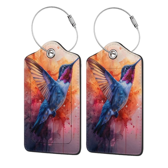 Naloa Vibrant Hummingbird Watercolor Art Luggage Tag for Suitcase Leather Baggage Tag with Stainless Steel Loop Privacy Cover for Women Men Girls-4 PCS