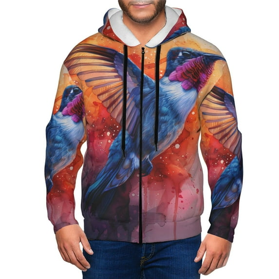 Naloa Vibrant Hummingbird Watercolor Art Men’s Hoodies, Zip up Hoodie, Sweatshirts,Hoodies for Men Sizes S-3XL-XX-Large