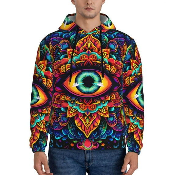 Naloa Vibrant Psychedelic Eye Men's Casual Hooded Collar Drawstring Hoodies Pullover Sweatshirts Casual Long Sleeve Shirts-3X-Large