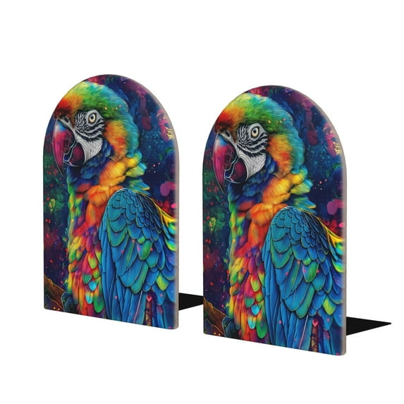 Naloa Vibrant Rainbow Parrot Fantasy 2 Pcs Bookend Large Capacity Office Book Ends for Home Office Library School Study Decoration